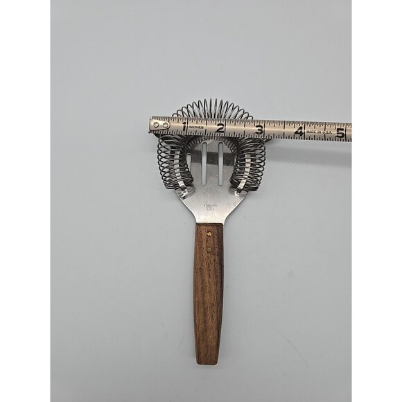 MCM Vintage Bar Tool Cocktail Strainer Stainless Steel Barware Japan Wood Handle - Picture 4 of 6